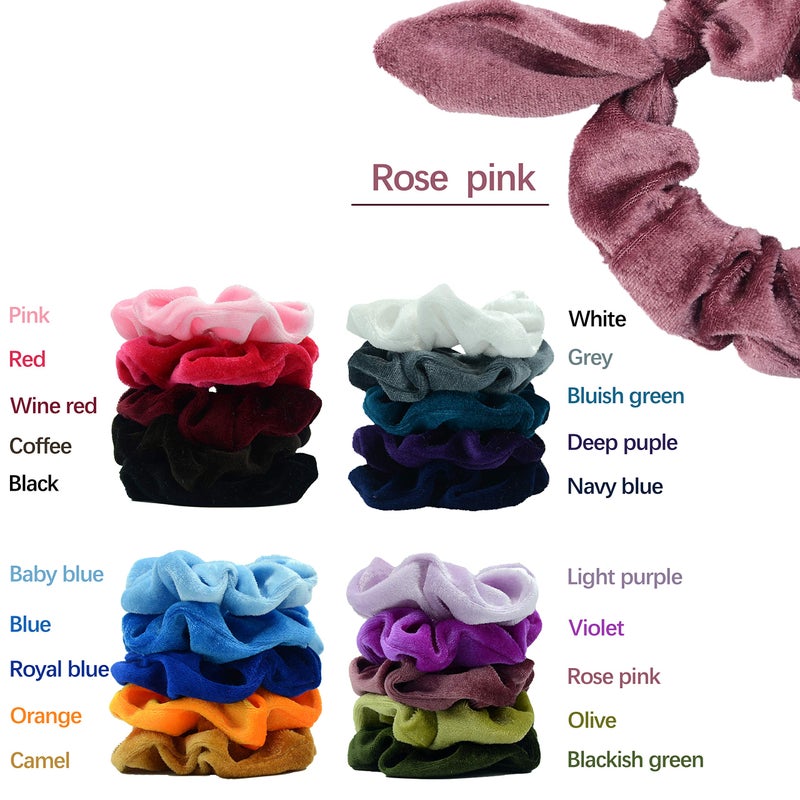 Simnice 25 Pack Hair Scrunchies Rabbit Bunny Ear Bow Bowknot Scrunchies Velvet Scrunchy Bobbles Elastic Hair Ties Bands Ponytail Holder - Image 3